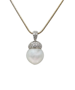 14kt White Gold 13mm South Sea Pearl and Diamond Pendant.