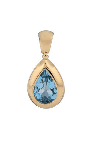 Large 14kt Yellow Gold Pear Shape Aquamarine Pendant.