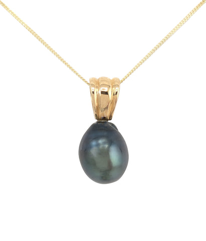 14kt Yellow Gold Grey Tahitian Pearl Pendant. 11mm