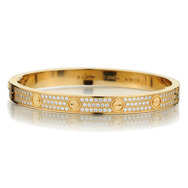 Cartier Love Bracelet Diamond Paved in 18kt Yellow Gold. Size 18