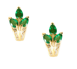 14kt Yellow Gold Green Emerald and Diamond Stud Earrings