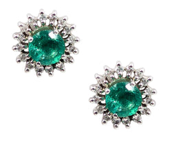 14kt white gold Emerald and Diamond Cluster Earrings.