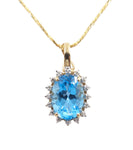 10kt Yellow Gold Blue Topaz and Diamond Pendant