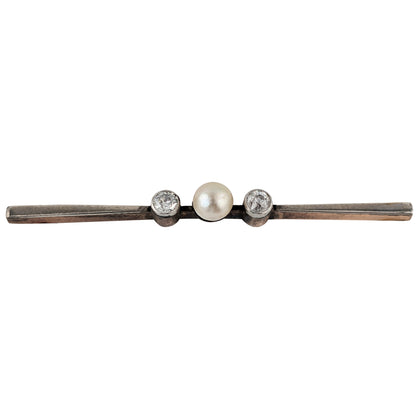 9kt Rose Gold Natural Pearl and Diamond Bar Brooch