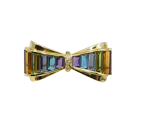 Stunning 18kt Yellow Gold Rainbow Coloured Brooch