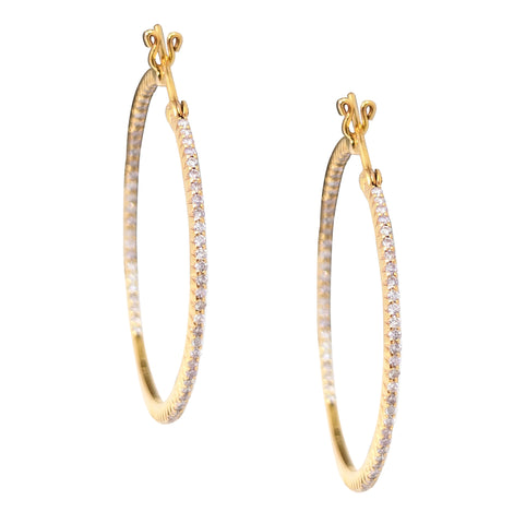 14kt Yellow Gold Inside and Out Diamond Hoop Earrings.0.80ct Tw