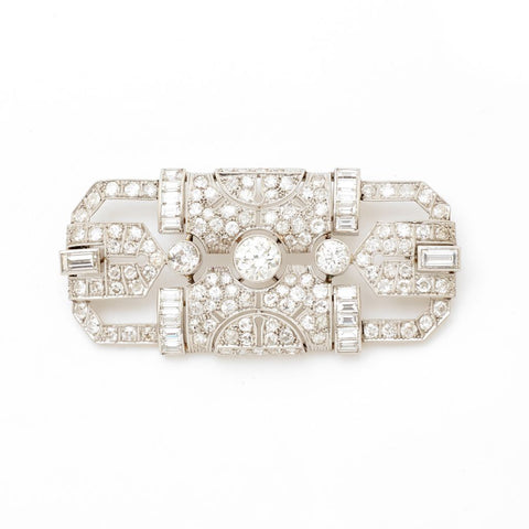 Art-Deco Old-European Cut & Baguette Cut Diamond Brooch