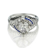 1.02 Carat Old-European Cut Diamond And Sapphire Engagement Ring