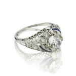 1.02 Carat Old-European Cut Diamond And Sapphire Engagement Ring