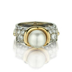 8.5MM Pearl And Diamond White And Yellow Gold Ring