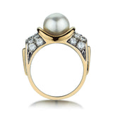 8.5MM Pearl And Diamond White And Yellow Gold Ring