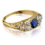 Victorian-Era 18KT Yellow Gold Synthetic Blue Sapphire And Diamond Ring