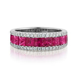 Ladies 18kt White Gold Ruby and Diamond Invisible Set Ring .