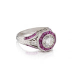 1.25 Carat Round Brilliant Cut Diamond And Ruby Halo-Set Ring