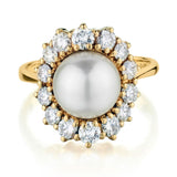 Ladies 9mm Pearl and Diamond Ring.