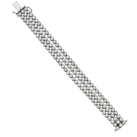 20.00 Carat Total Weight Round Brilliant Cut Diamond 3 Row Bracelet