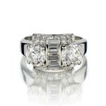 Art Deco 3.30 Carat Total Weight Old-European And Baguette Cut Diamond Ring