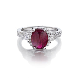 2.95 Carat Cabochon Ruby And Diamond WG Ring