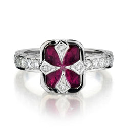 Unique Ladies 14kt White Gold Red Tourmaline and Diamond Ring.