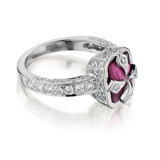 Unique Ladies 14kt White Gold Red Tourmaline and Diamond Ring.