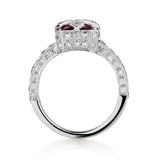 Unique Ladies 14kt White Gold Red Tourmaline and Diamond Ring.