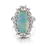 18KT White Gold Oval Opal And Diamond Cocktail Ring