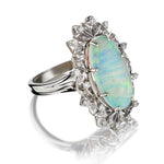 18KT White Gold Oval Opal And Diamond Cocktail Ring