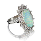 18KT White Gold Oval Opal And Diamond Cocktail Ring