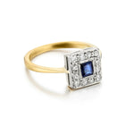 Vintage Platinum YG Blue Sapphire And Diamond Ring