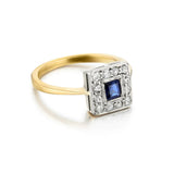 Vintage Platinum YG Blue Sapphire And Diamond Ring