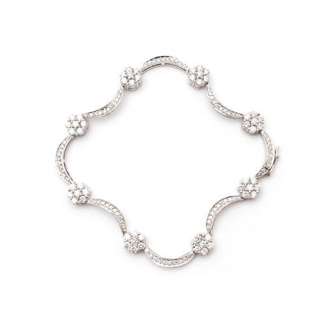 3.50 Total Carat Diamond White Gold Flower Bracelet