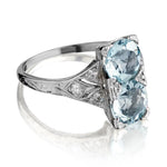 VINTAGE PLATINUM AQUAMARINE AND DIAMOND RING