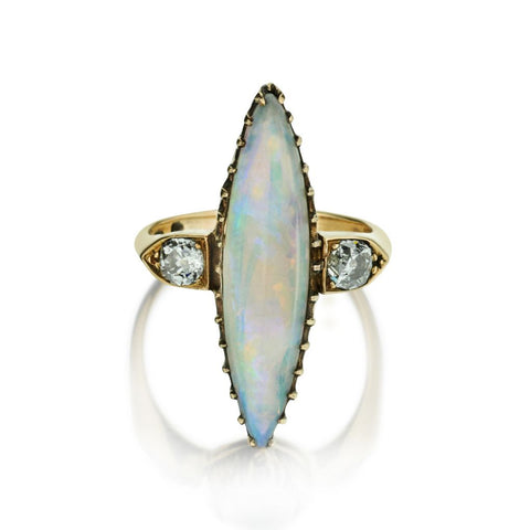 Vintage 18KT Rose Gold Opal And Diamond Ring