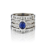 Ladies 14Kt W/G Blue Sapphire and Diamond Wide Band. 2.00ct Tw Diamonds.