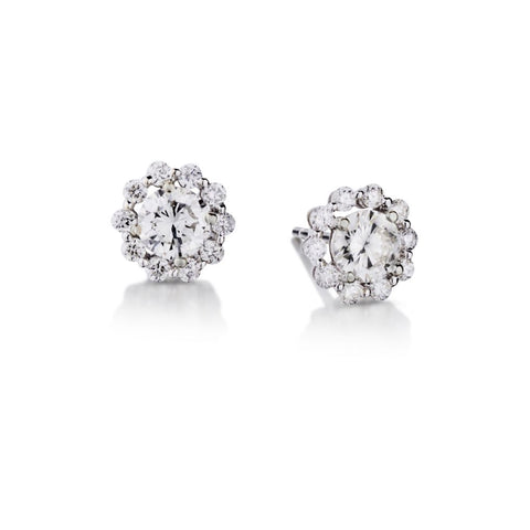 1.03 Carat Round Brilliant Cut DIamond Halo Stud Earrings