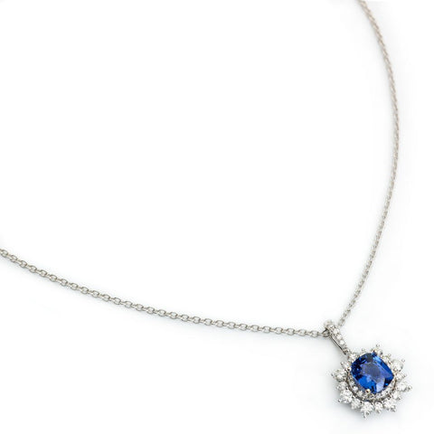 3.20 Carat Sapphire & Diamond White Gold Pendant