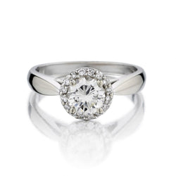 0.71 Carat Round Brilliant Cut Diamond Halo White Gold Ring