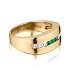 Ladies 18kt yellow gold Green Emerald and Diamond ring.