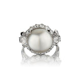 15MM Keshi Pearl And Diamond Mid-Century Platinum Ring