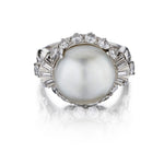 Platinum South Sea Pearl And Diamond Mid-Century Ring