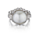 Platinum South Sea Pearl And Diamond Mid-Century Ring