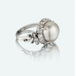 15MM Keshi Pearl And Diamond Mid-Century Platinum Ring