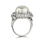 15MM Keshi Pearl And Diamond Mid-Century Platinum Ring