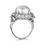 Platinum South Sea Pearl And Diamond Mid-Century Ring