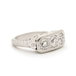 Art Deco Three Stone European Cut Diamond Ring