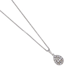 0.95 Carat Pear-Shaped Diamond Halo-Set White Gold Pendant