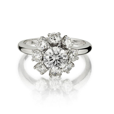 2.20 Carat Total Round Brilliant Cut Diamond Cluster Ring