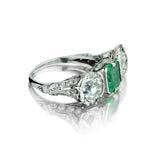 Edwardian-Era Platinum Emerald And Old-European Cut Diamond Ring