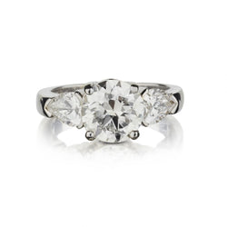 2.45 Carat European Cut Diamond And Pear-Shaped Diamond Ring