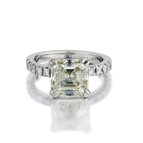 4.01 Carat Asscher Cut Diamond and White Gold Ring